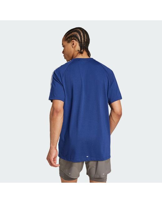Adidas Blue Own The Run 3-Stripes Tee for men