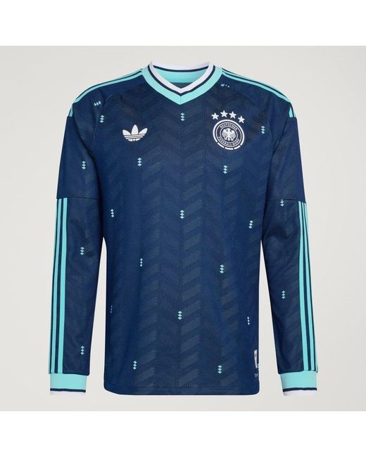 Adidas Blue Germany 26 Away Authentic Long Sleeve Jersey for men