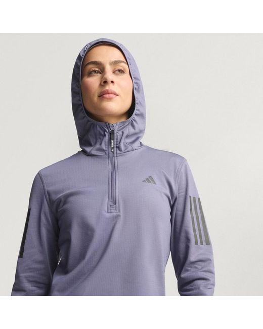 Adidas Purple Own The Run Winterized Hooded Half-Zip