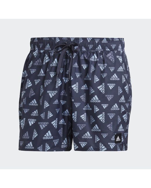 Adidas Blue Logo Print Clx Swim Shorts Very Short Length for men
