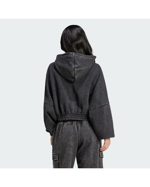 Adidas Originals Black Acid-Wash Crop Hoodie