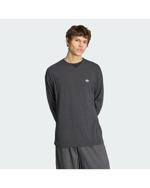 Adidas Gray Trefoil Essentials Melange Long Sleeve Long-Sleeve Top for men