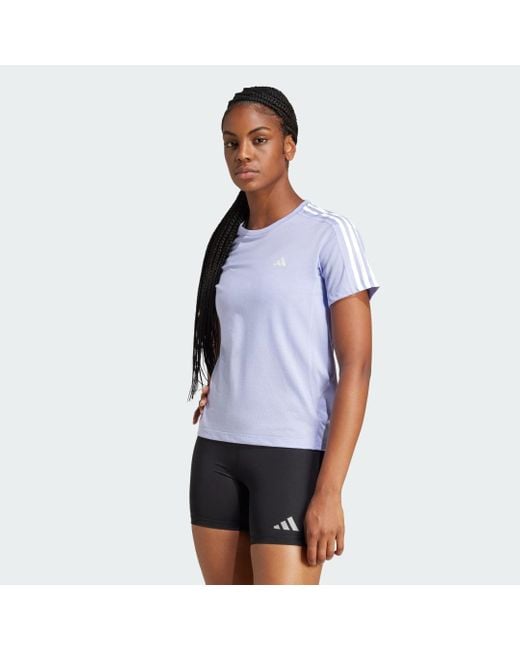 Adidas Blue Own The Run 3-Streifen T-Shirt