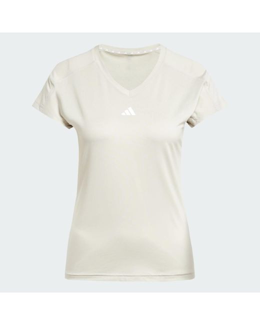Adidas White Aeroready Train Essentials Minimal Branding V-Neck T-Shirt