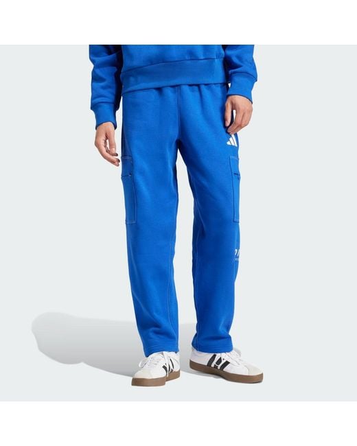 Adidas Blue All Szn Fleece Graphic Loose Cargo Pants for men