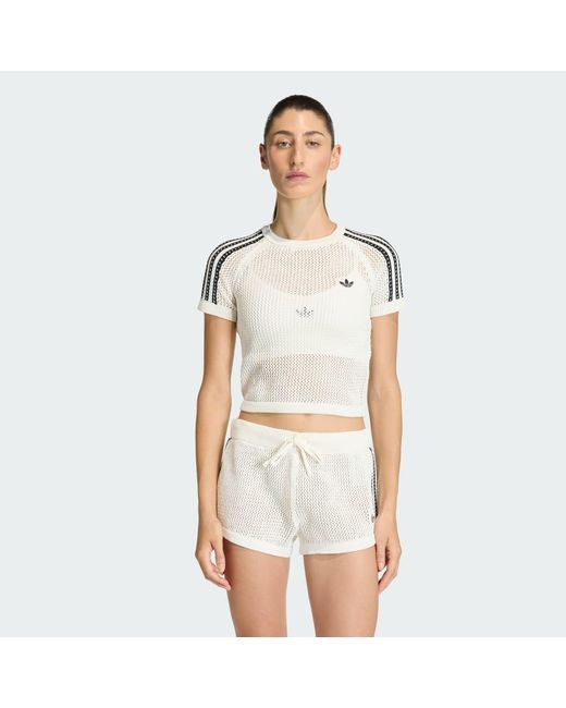 Adidas White Knitted Crochet Cali T-Shirt