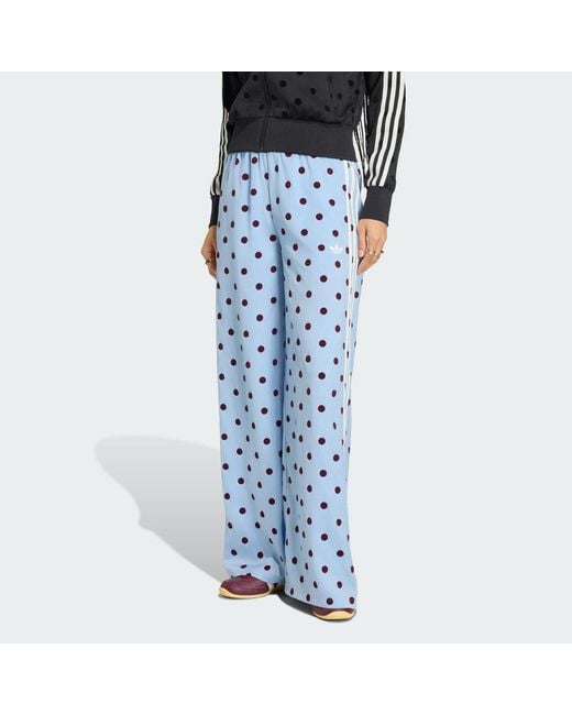 Adidas Originals Blue Satin Polka Dots Wide Leg Pant