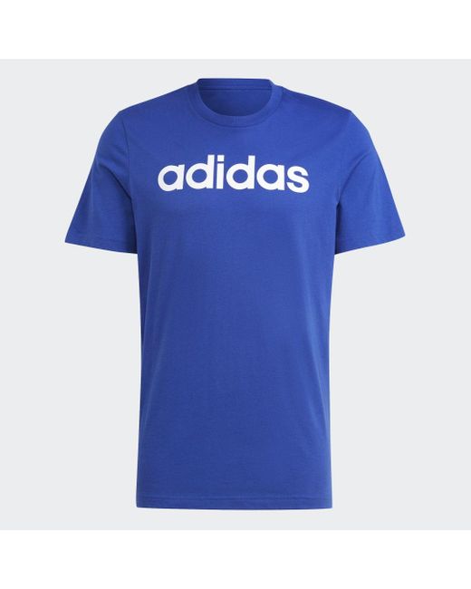 Adidas Blue Essentials Single Jersey Linear Embroidered Logo T-shirt for men