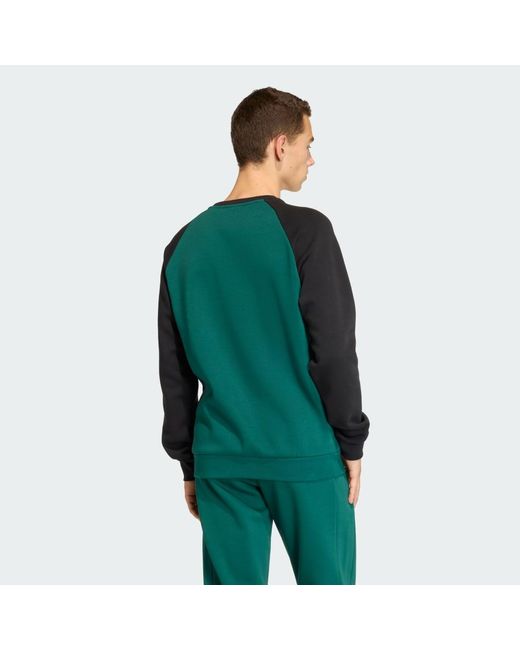 Adidas Green Chest Stripes Crewneck Sweatshirt for men