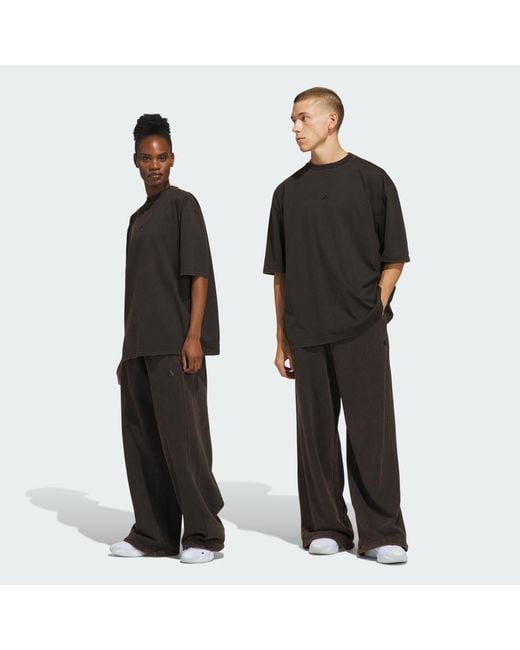 Adidas Black Basketball Washed Fleece Wide Leg Joggers