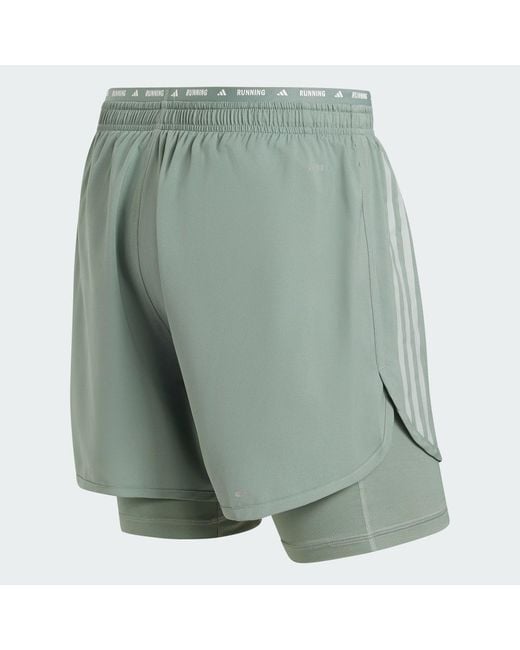 Adidas Originals Green Own The Run 3-Stripes 2-In-1 Shorts for men