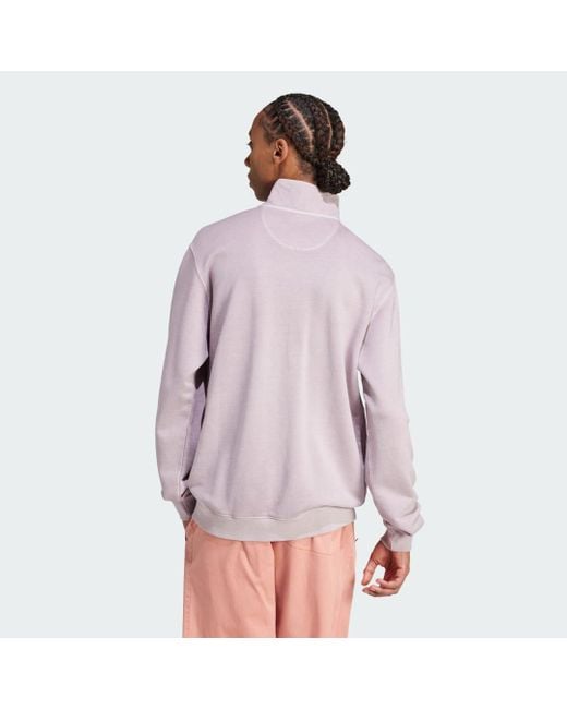Adidas Purple Trefoil Essentials+ Dye Half Zip Crew Sweatshirt for men