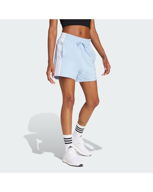 Adidas Blue Essentials 3-Stripes Cotton Shorts