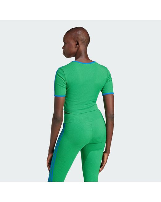 Adidas Green Originals Rib Short Sleeve Full-Zip Long-Sleeve Top