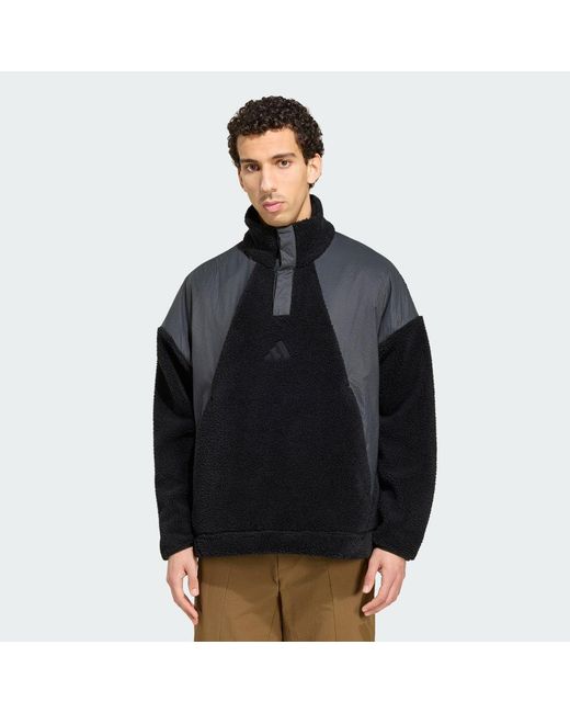 Adidas Black Terrex Xploric Climawarm High Pile Snap Sweatshirt for men