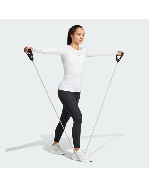 Adidas White Techfit Long Sleeve Training Long-Sleeve Top