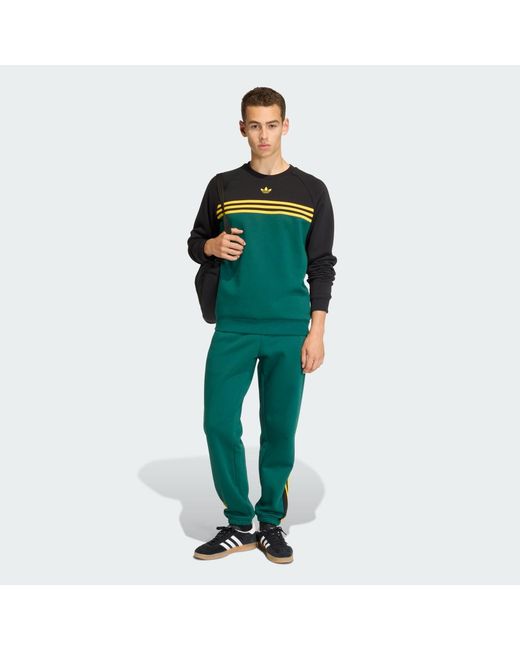 Adidas Green Chest Stripes Crewneck Sweatshirt for men