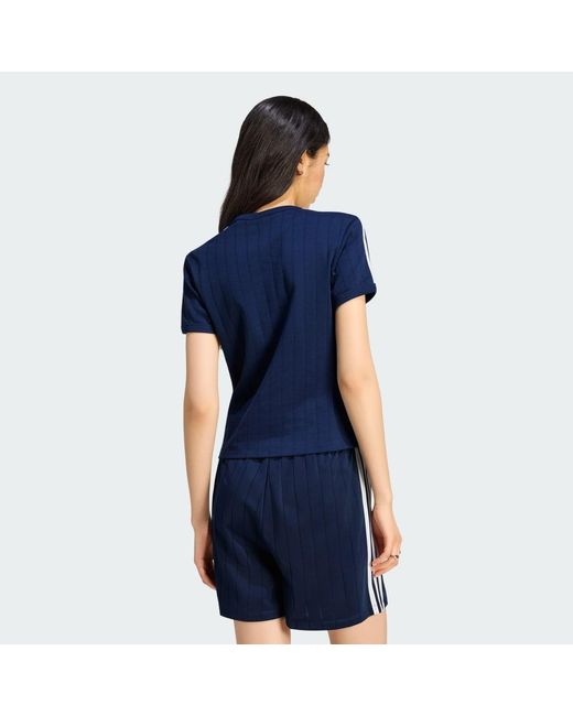 Adidas Blue Pinstripe Short Sleeve Slim T-Shirt