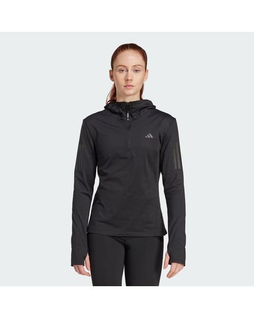 Adidas Black Own The Run Winterized Hooded Half-Zip
