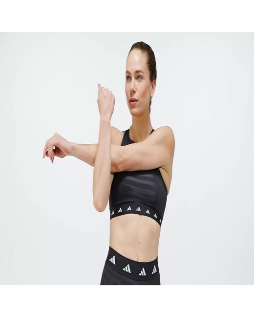 Adidas Black Powerimpact Training Medium-support Techfit High-neck Zip Bra