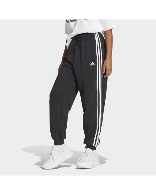 Adidas Black Essentials 3-Stripes French Terry Loose-Fit Joggers