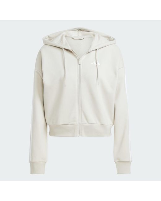 Adidas White Essentials 3-stripes French Terry Full-zip Hoodie