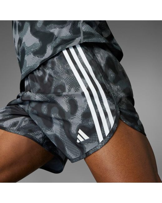 Adidas Blue Own The Run 3-stripes Allover Print Shorts for men
