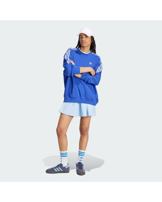 Adidas Blue 3-stripes Oversized Crew Sweatshirt