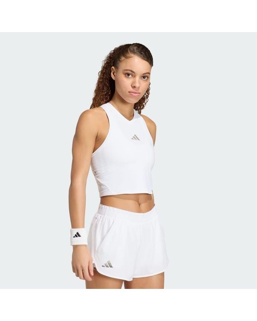 Adidas White Tennis Climacool Midi Y-Tank Top Pro