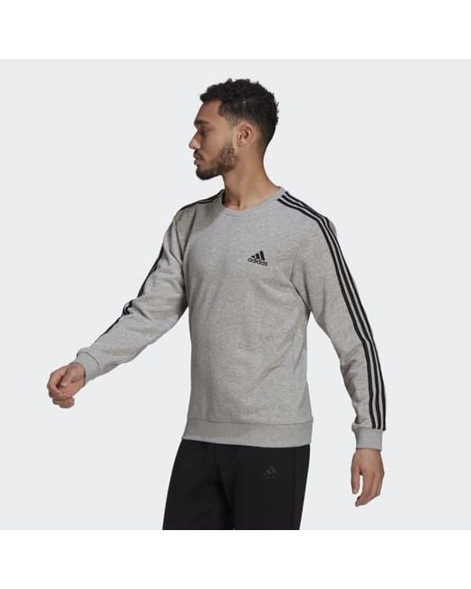 adidas Cotton Essentials French Terry 3-stripes Sweatshirt in Grey ...