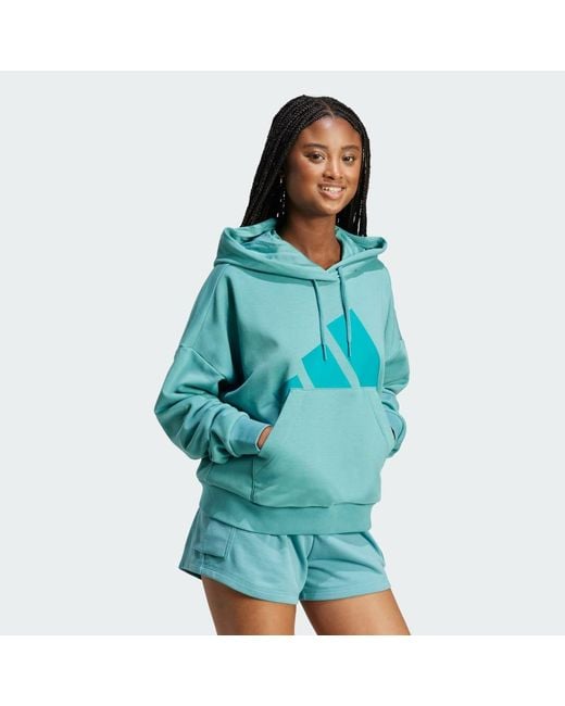 Adidas Blue Essentials Big Logo French Terry Loose Hoodie