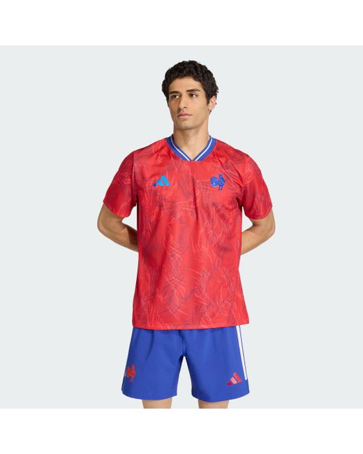 Adidas Red France Rugby Prematch Jersey for men
