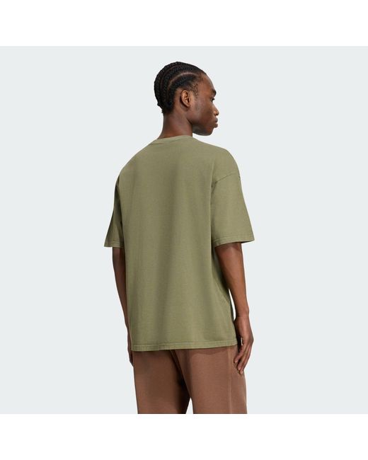 Adidas Originals Green T-Shirt Adidas Trefoil Essentials Washed Loose Dropped Shoulder T-Shirt for men