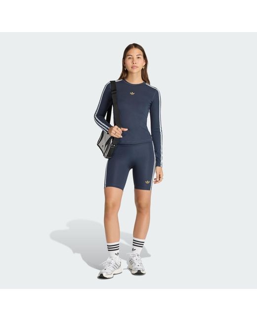 Adidas Blue 3 Stripes Long Sleeve T-Shirt