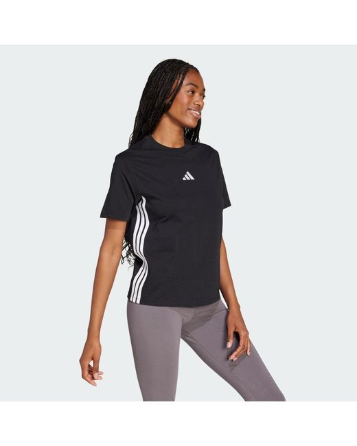 Adidas Black Essentials 3-Stripes Cotton T-Shirt