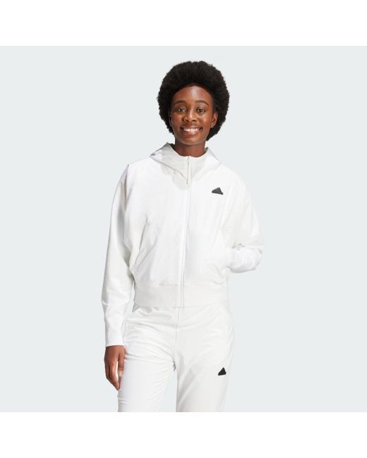 Adidas White Z.N.E. Woven Full-Zip Hoodie