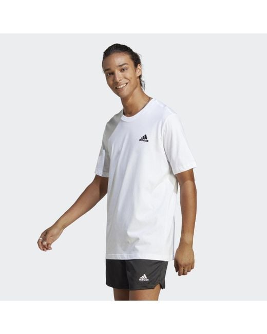 Adidas White Essentials Single Jersey Linear Embroidered Logo T-shirt for men