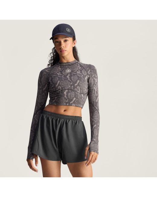 By Stella Mccartney Maglietta A Maniche Lunghe Da Allenamento Crop Stampata di Adidas in Gray