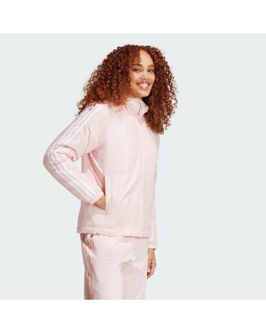 Adidas Pink Essentials 3-Stripes Insulated Hooded Jacket