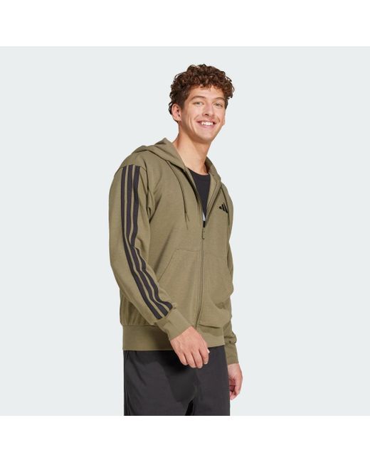 Felpa Con Cappuccio Essentials 3-Stripes French Terry Full-Zip di Adidas in Green da Uomo