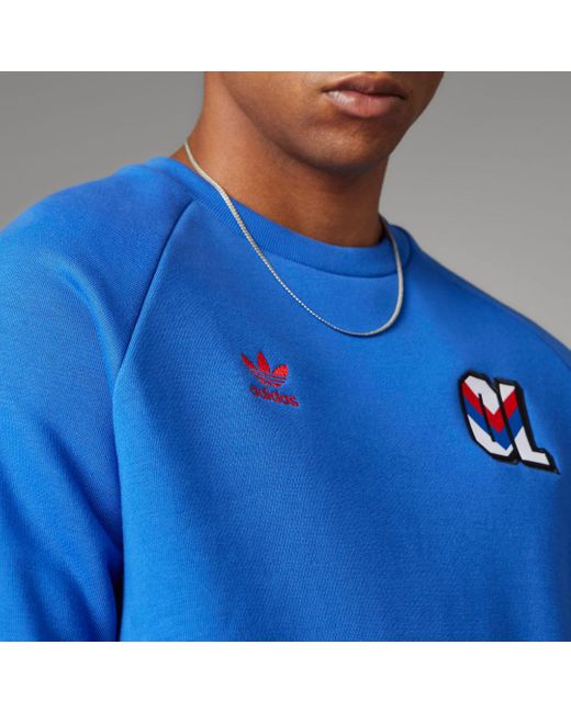 Adidas Blue Olympique Lyonnais Essentials Trefoil Crew Sweatshirt for men