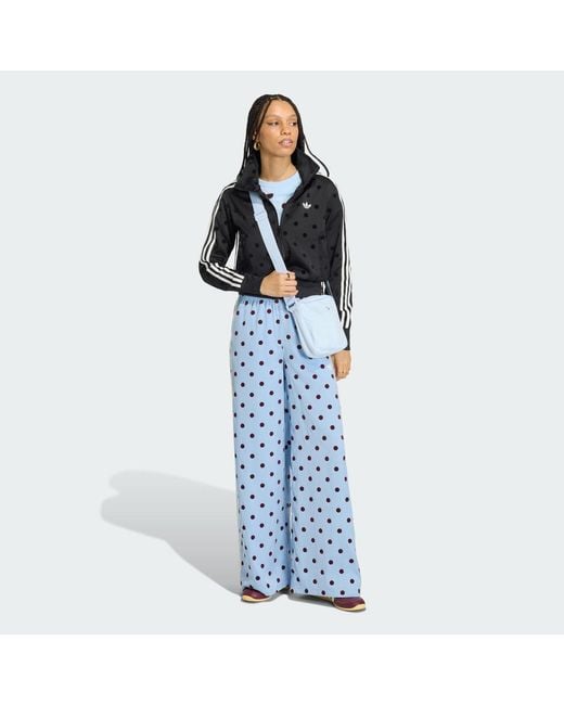 Adidas Originals Blue Satin Polka Dots Wide Leg Pant
