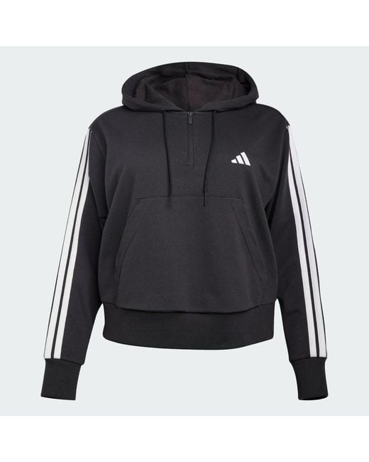Adidas Black Essentials 3-Streifen French Terry Quarter-Zip Hoodie – Große Größen
