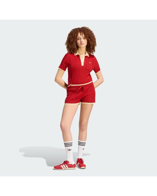 Adidas Red Cable Knit Cali Tee Polo