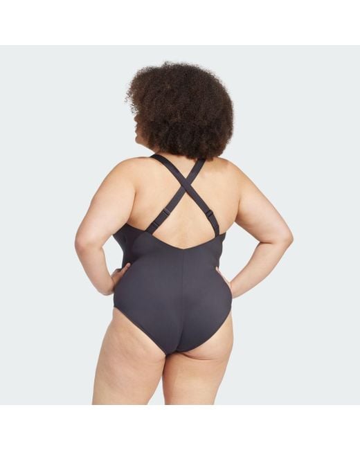 Adidas Blue Iconisea Padded Premium X-Back Swimsuit (Plus Size)