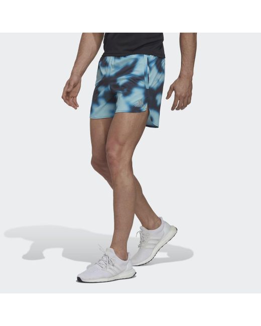 Adidas Blue Run Icons Logo Graphic Aop Shorts for men