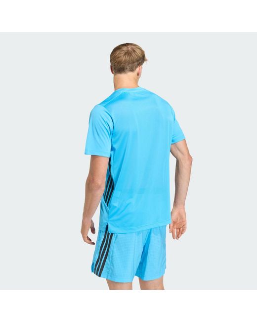 Adidas Blue Tech Essentials Workout 3 Stripes T-Shirt for men