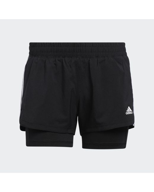 Adidas Black Pacer 3-Stripes Woven Two-In-One Shorts