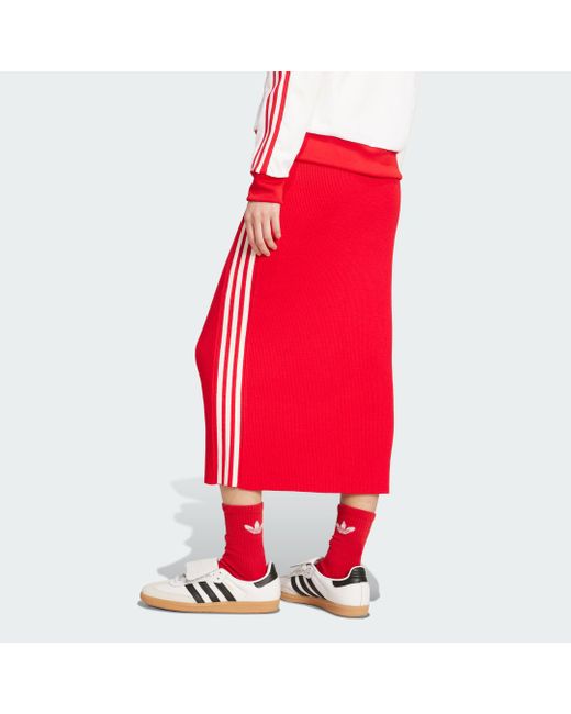 Adidas Red Adicolor Knit 3-Stripes Skirt