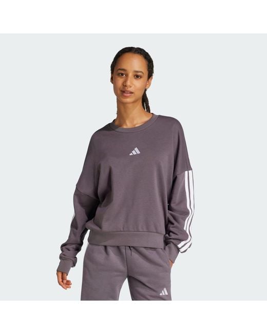Adidas Purple Essentials 3-Stripes French Terry Sweatshirt